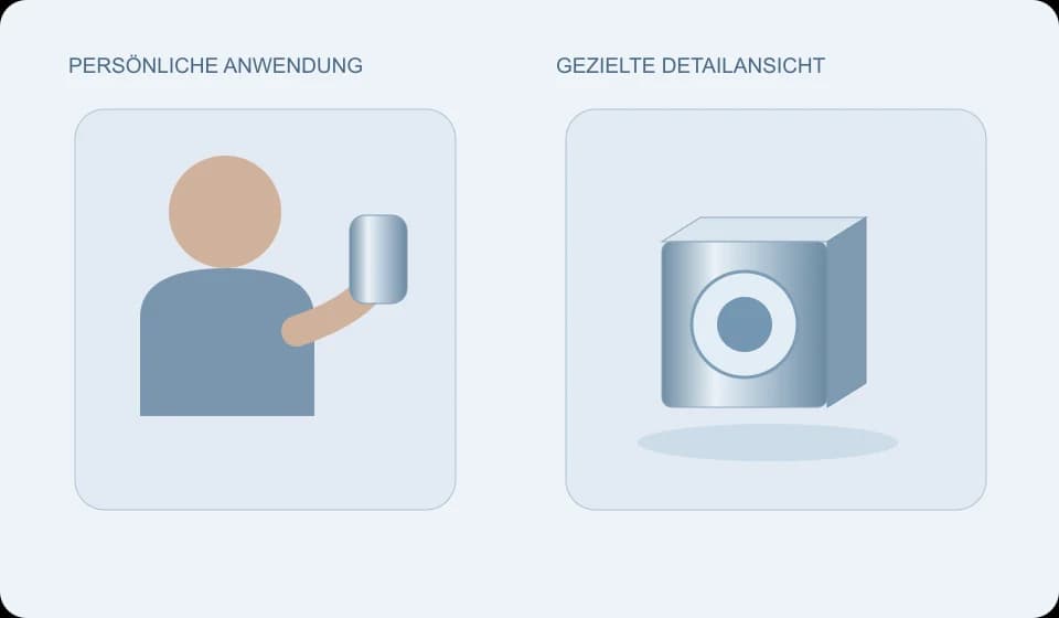Eigene Illustration: eine Person zeigt ein Produkt; daneben eine gestaltete Detailansicht desselben Produkts