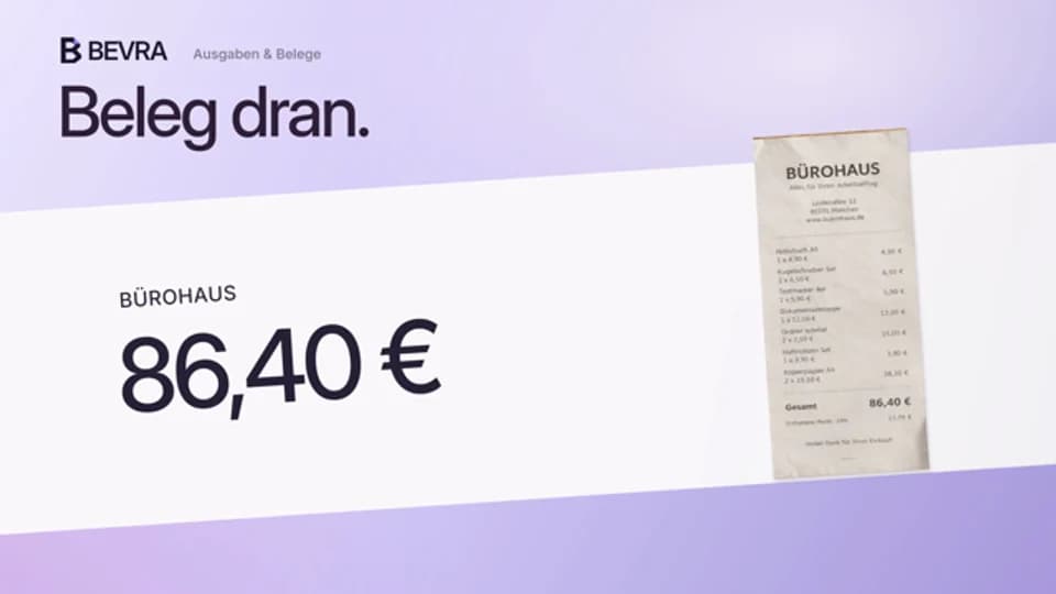 BEVRA-Film: Beleg ist der Ausgabe über 86,40 Euro zugeordnet