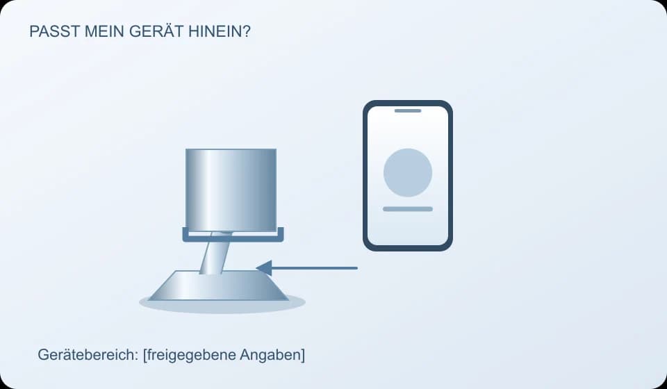 Eigener Bildentwurf für einen Smartphone-Tischhalter: Kompatibilität